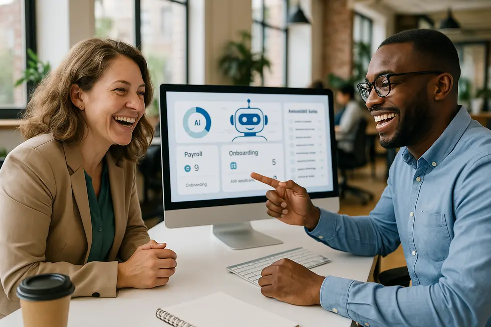 Employees collaboratively utilizing automated systems for accounts payable processes.