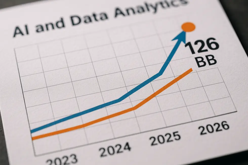 Projected growth of the AI and data analytics market by 2026.