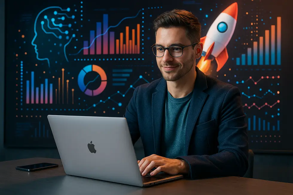 An image of a solo entrepreneur launching a Micro SaaS product, symbolizing technological innovation and entrepreneurship.